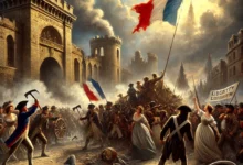 لوحة زيتية تجسد لحظة اقتحام سجن الباستيل في 14 يوليو 1789، حيث تتصاعد أعمدة الدخان من بين أبراج السجن المهدمة، بينما تموج حشود الثوار بأزياء القرن الثامن عشر البسيطة: الفلاحون يحملون الفؤوس، والعمال يرفعون الرايات المزينة بشعار "الحرية أو الموت"، وامرأة تمسك بصحيفة إعلان حقوق الإنسان. في الخلفية، تظهر أعلام الثورة الثلاثية الألوان (الأزرق، الأبيض، الأحمر) ترفرف فوق أنقاض الباستيل، رمزًا لسقوط الاستبداد. على الأرض، تتناثر سلاسل مكسورة، بينما يتقدّم شابٌّ نحو الأمام حاملًا قُبَّعة الفرجيان الحمراء، رمز الحُرية. الضوء الساطع الذي يخترق السحب الداكنة يُشير إلى فجر عصر جديد.